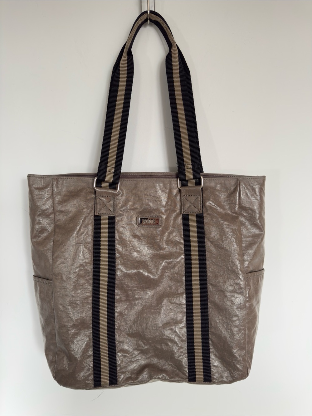Roots Water Resistant Tote Bag Striped Strap Large Shopper Bag